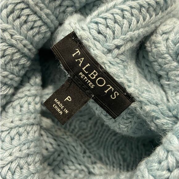 Talbots Cable Knit Sweater Womens Pp Blue Turtleneck Long Slv Cashmere Blend - Picture 2 of 10